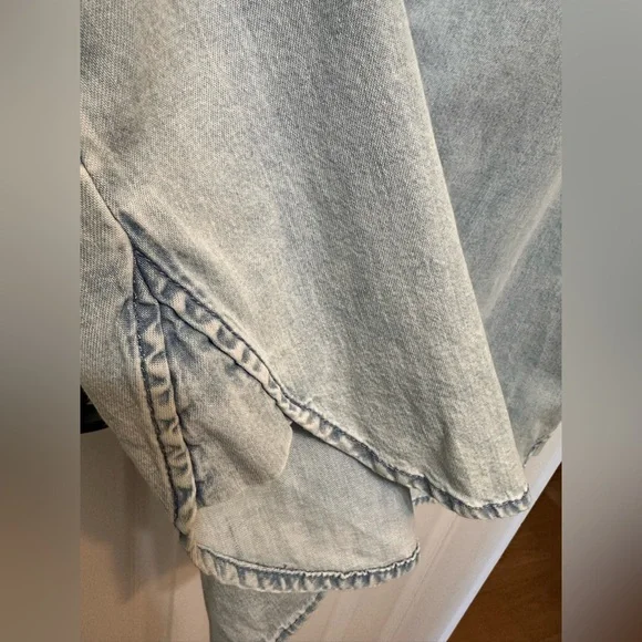 GAP Blue Midi Dress with Puff Sleeves and Mandarin Collar - Picture 6 of 9